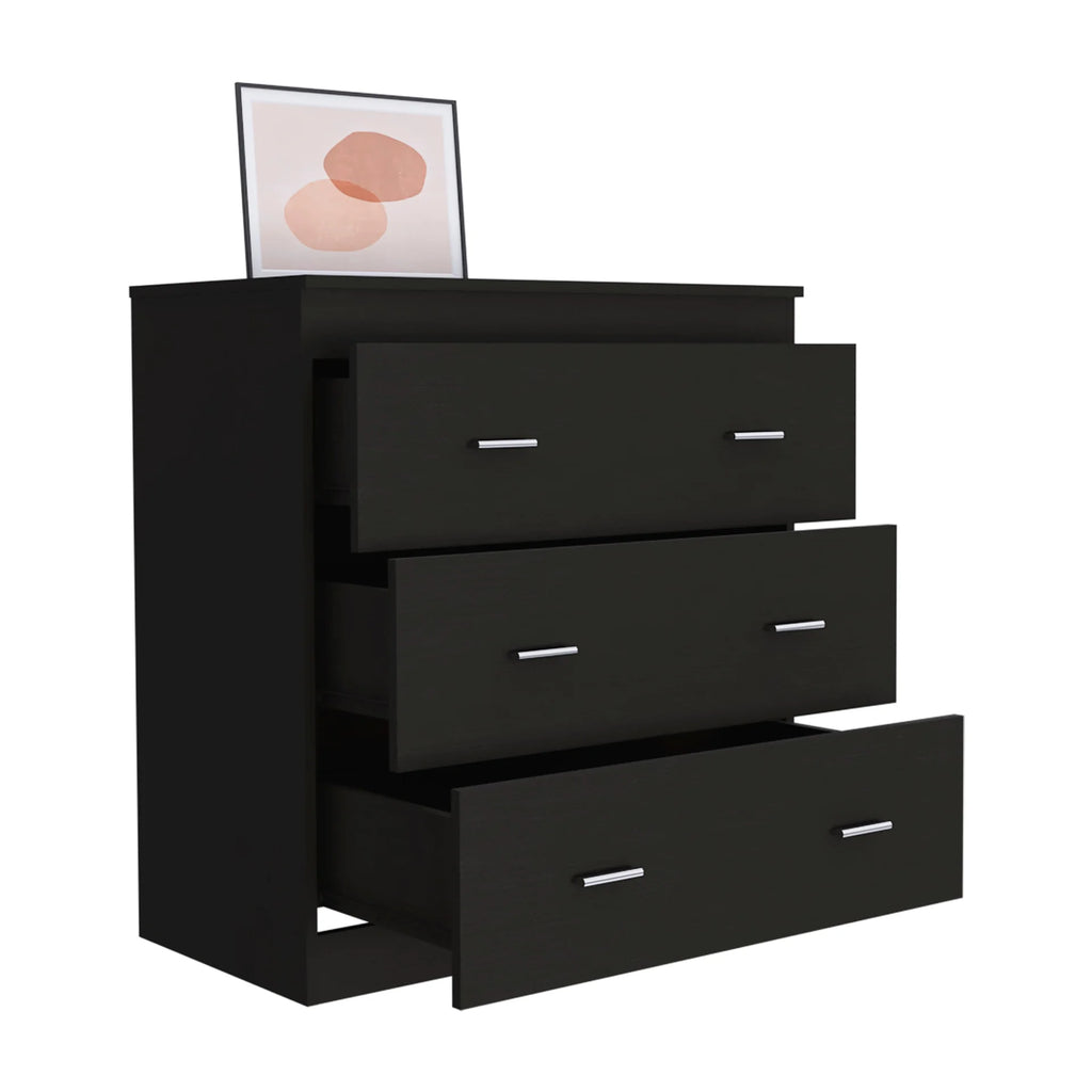 Black 3 Drawer Dresser with Metal Handles G3267