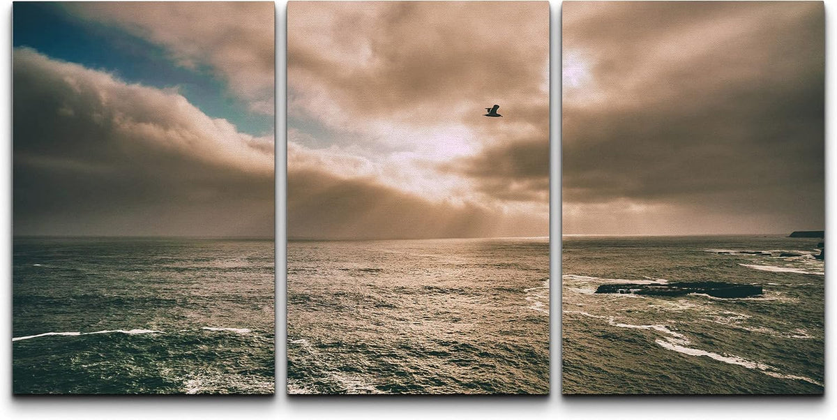 Canvas Print Wall Art Set Ocean Waves Marine Life Nautical Landscape Blue 16x24 x 3 U94217