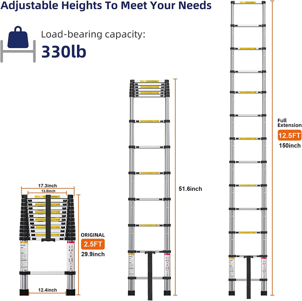 Telescoping Aluminum Extension Ladder, 330lbs Max Capacity C7341