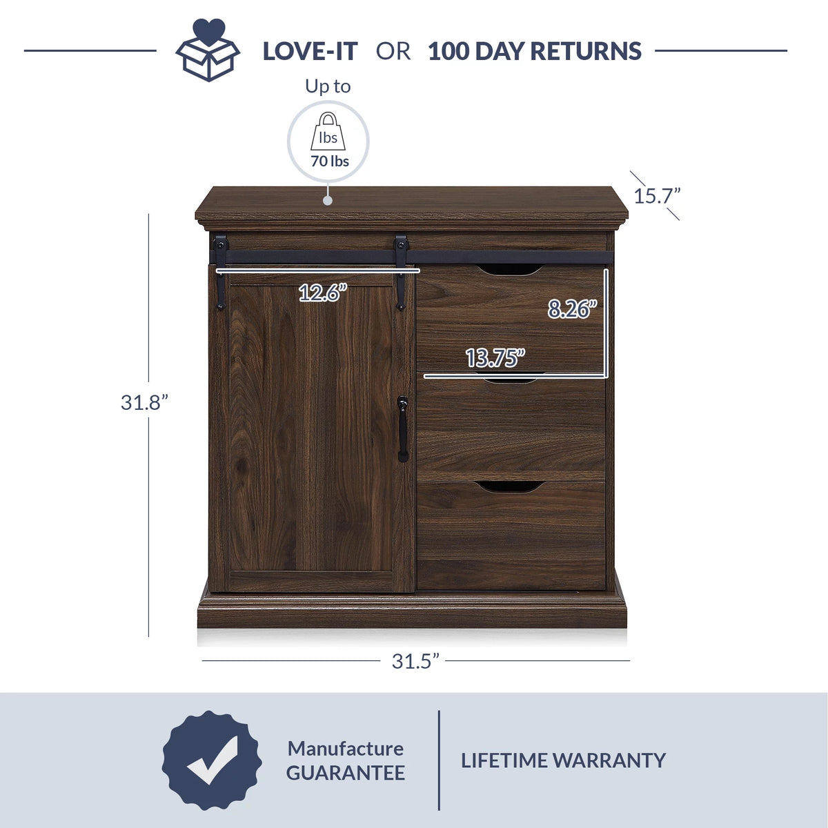 Modern Farmhouse Buffet Table with Sliding Barn Door, Three Drawers & Two Shelves U82762