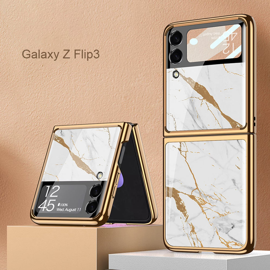 White Marble Striped Pattern Glass Phone Case for Samsung Galaxy Z Flip3 5G V685063