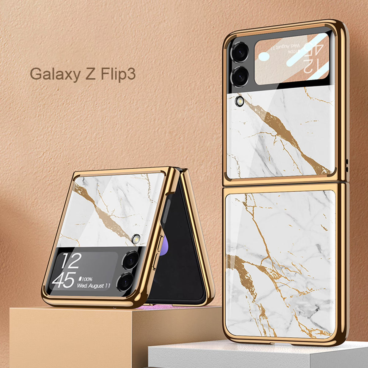 White Marble Striped Pattern Glass Phone Case for Samsung Galaxy Z Flip3 5G V685063