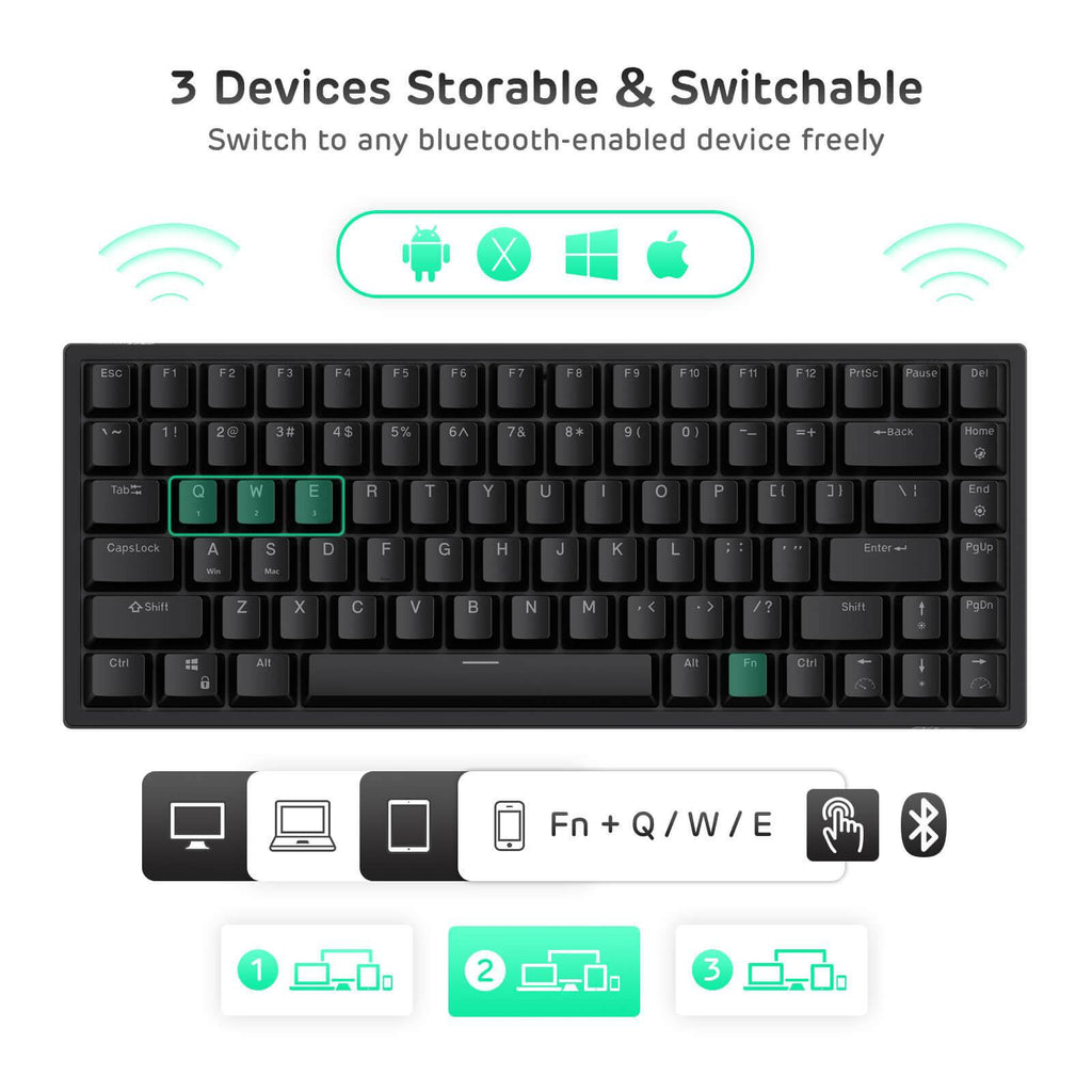 84 Keys Wireless 75% Mechanical Keyboard K378236