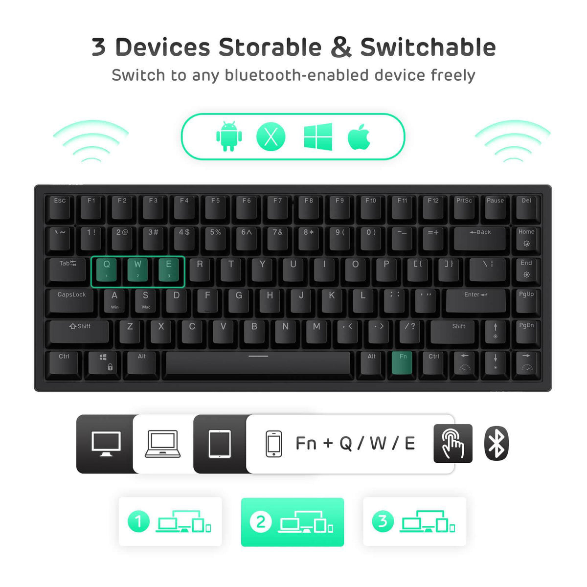 84 Keys Wireless 75% Mechanical Keyboard K378236