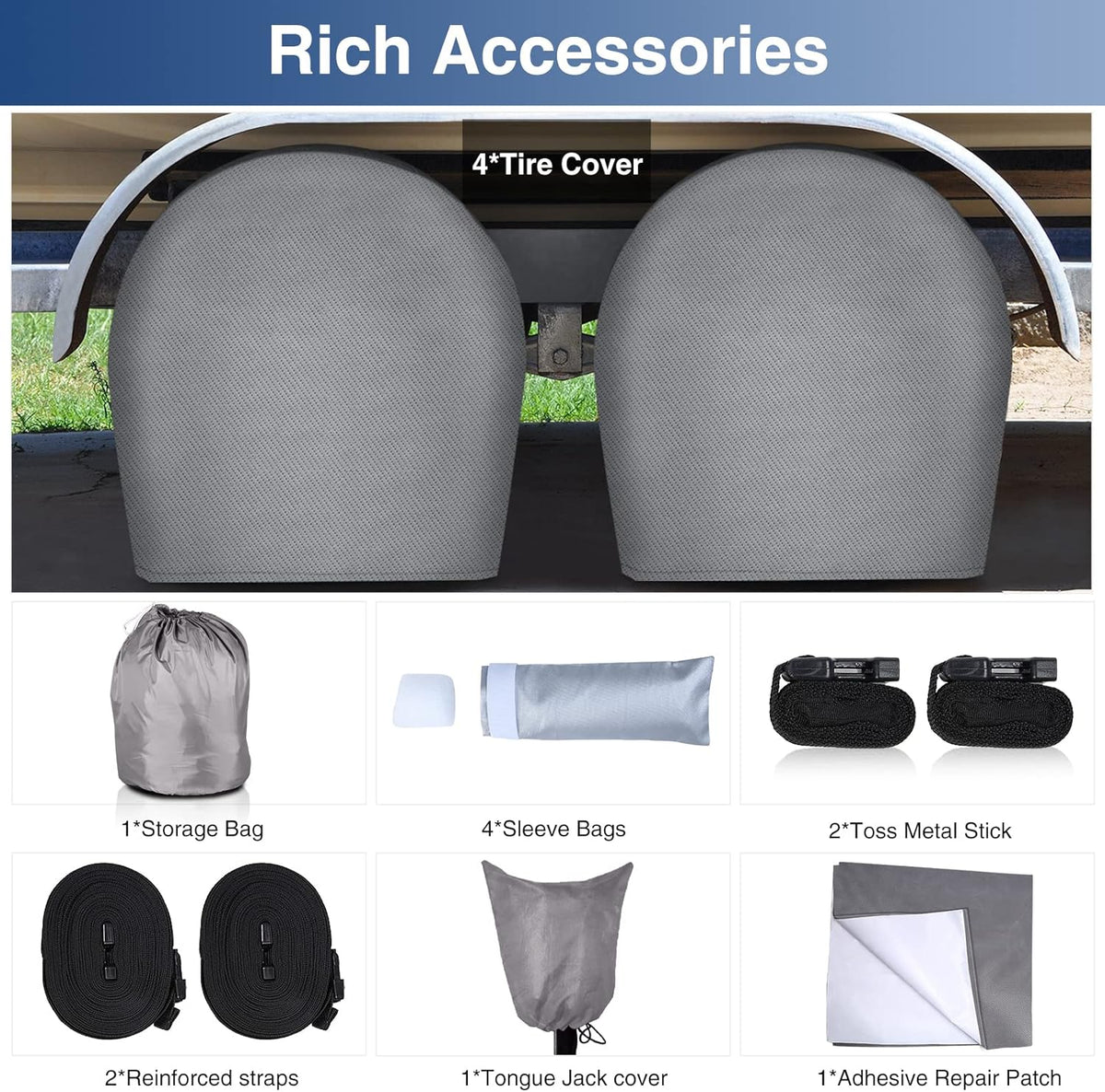 Upgraded Waterproof 500D Travel Trailer Cover with 4 Tire Covers, Tongue Jack Cover I542072