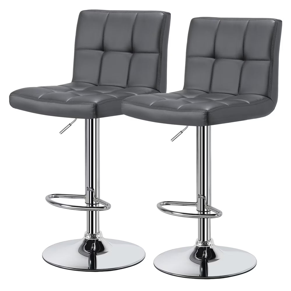 2pcs Faux Leather Counter Bar Stools, Gray H989375
