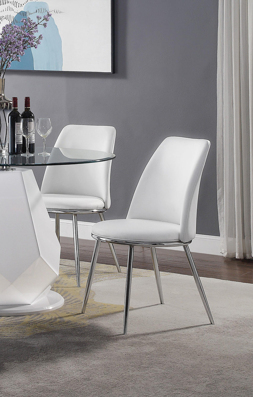 Round Glass Top White Dining Table Set 5Pcs N5237