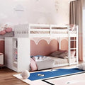 White Solid Wood Twin Over Twin Low Bunk Bed with Slide and Stair L486862