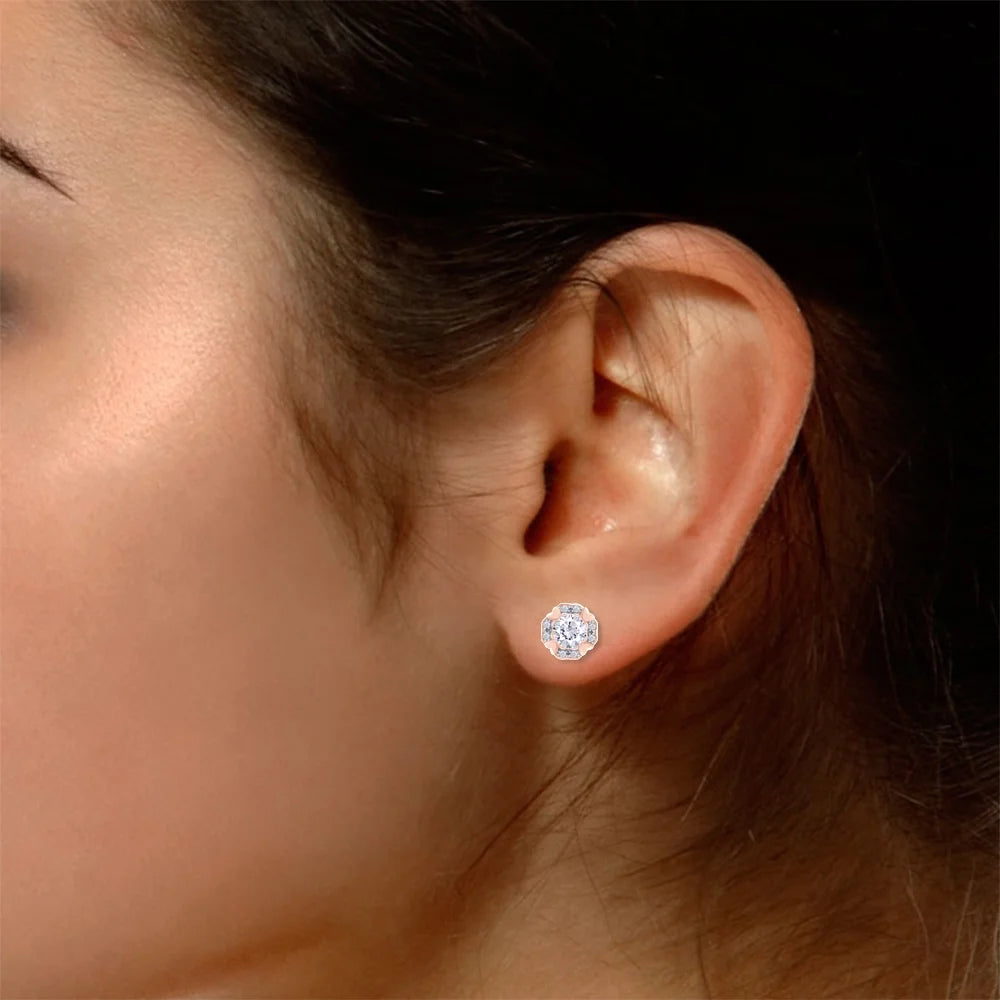 Moissanite Stud Earring 1 Carat 5MM D Color VVS1 Prong Setting 18K Rose Gold Over Sterling Silver N288