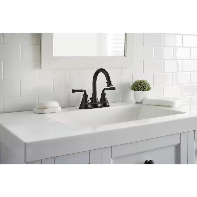 4 in. Centerset Double Handle High-Arc Bathroom Faucet in Matte Black D741