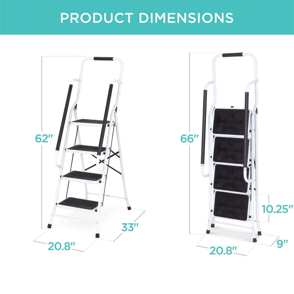 4-Step Portable Folding Anti-Slip Steel Ladder with Handrails M104952