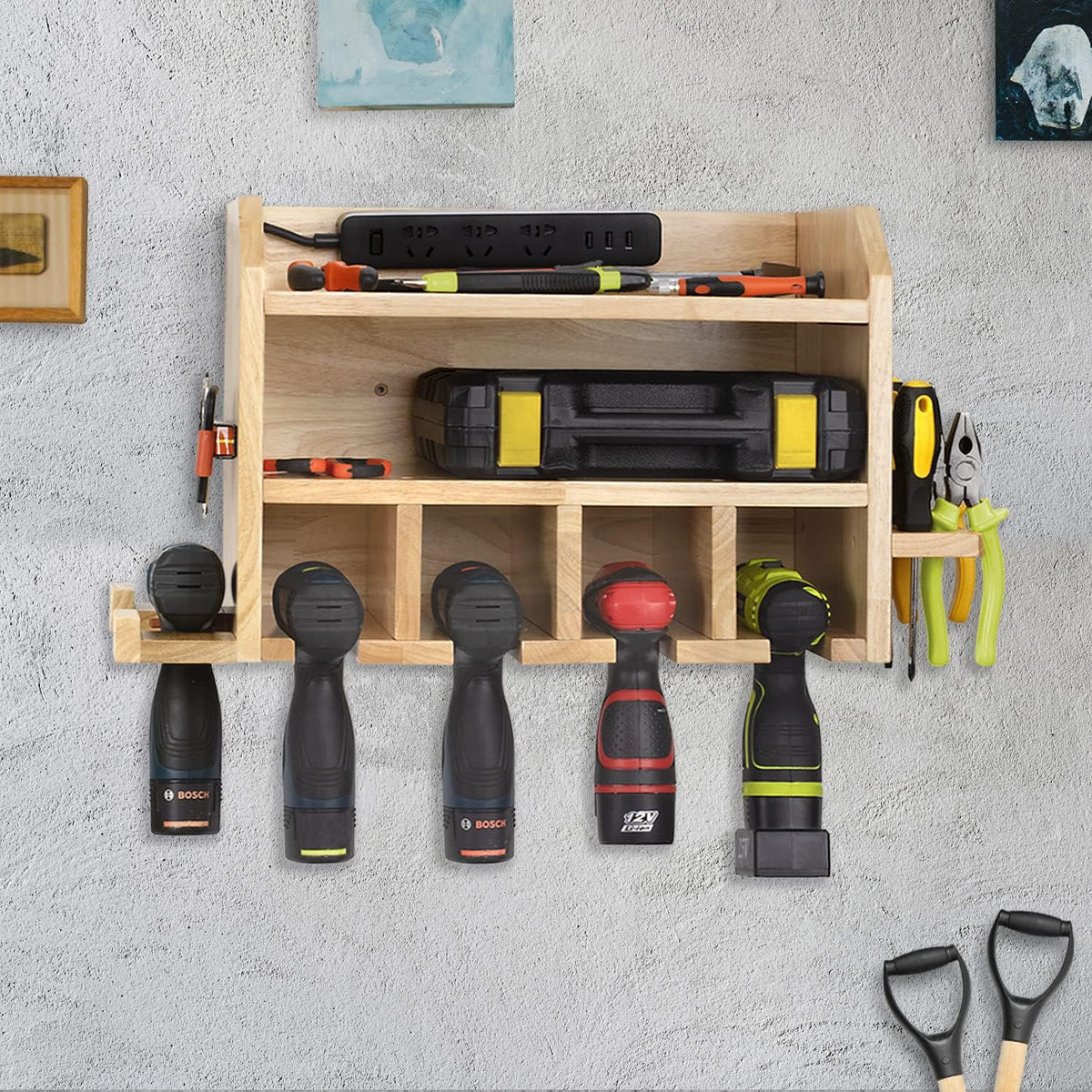 Power Tool Storage Organizer, Wall Mount Drill Charging Station with Magnetic Tool Organizer, Pack of 2 M196946