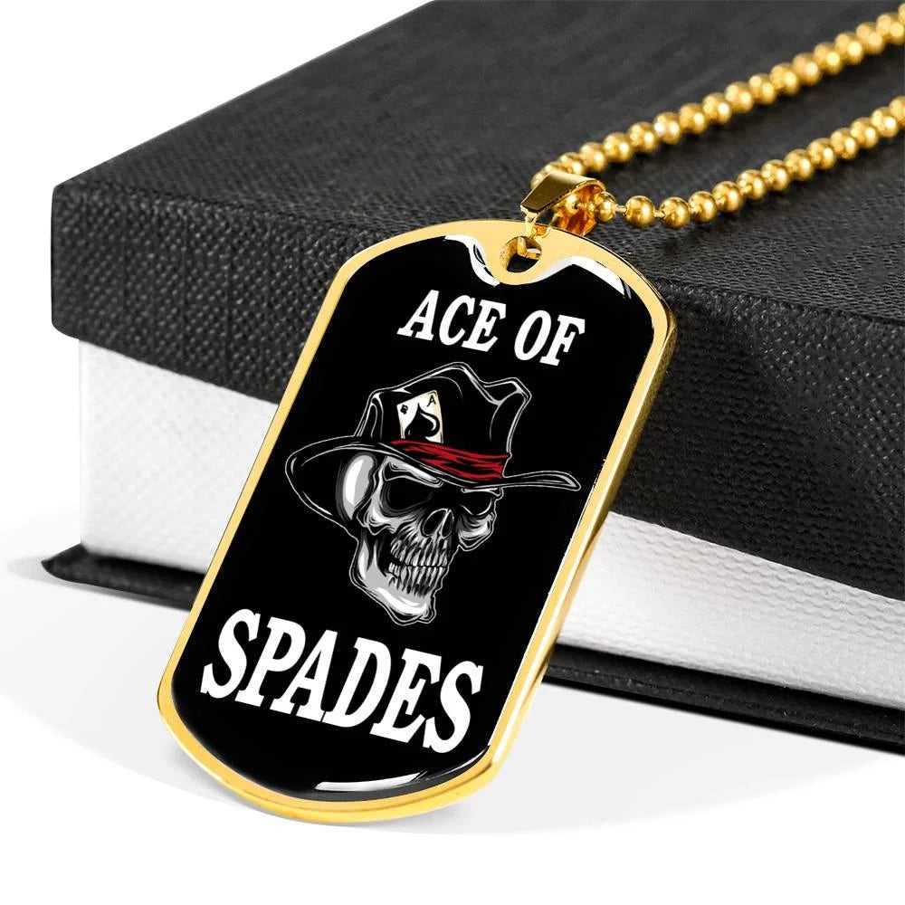Skull Dog Tag Stainless Steel or 18k Gold 24" Chain I4689