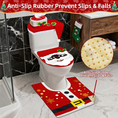 Black 4 Pcs Christmas Toilet Seat Cover Set Q6802