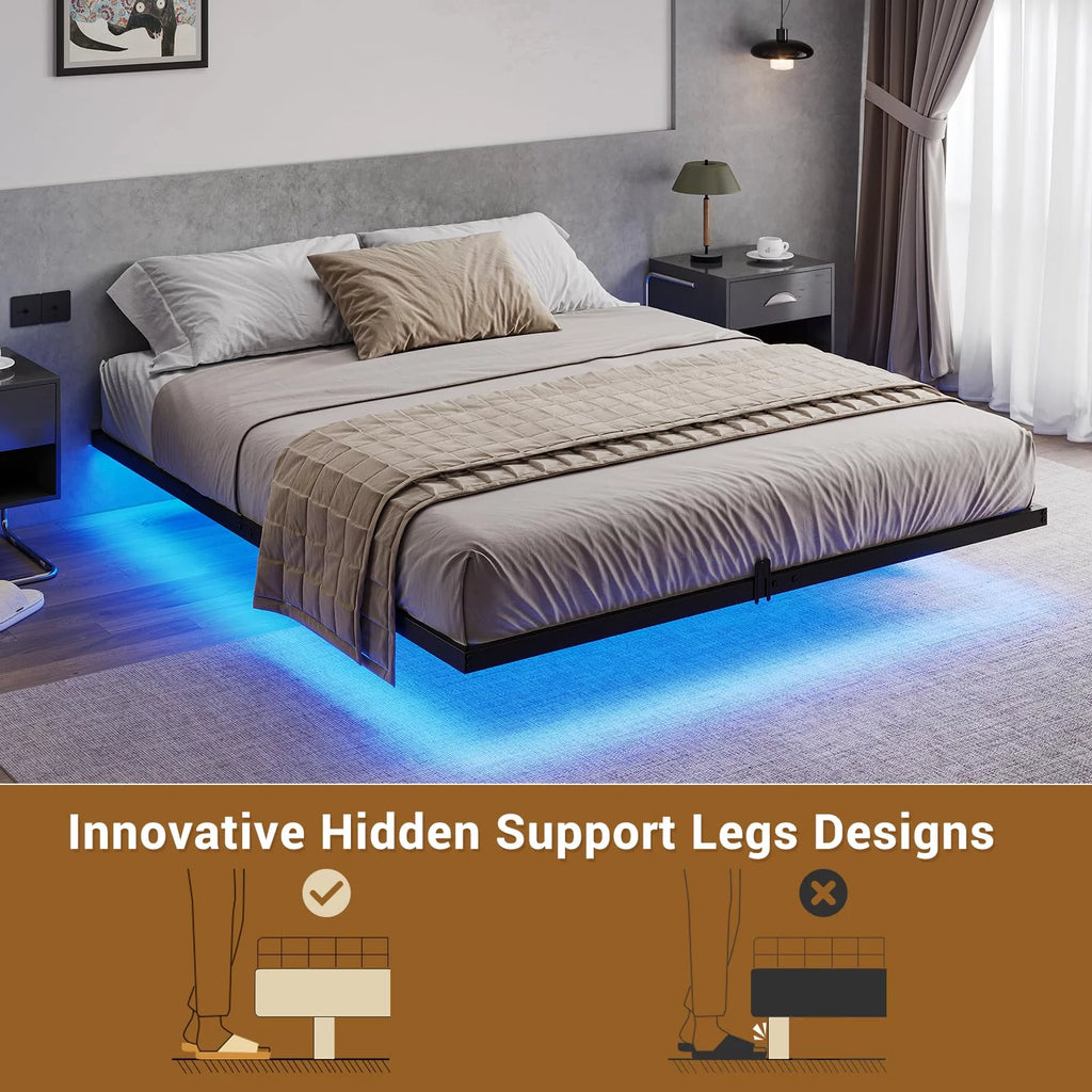 Queen Metal Platform Bed Frame with LED Lights Y551