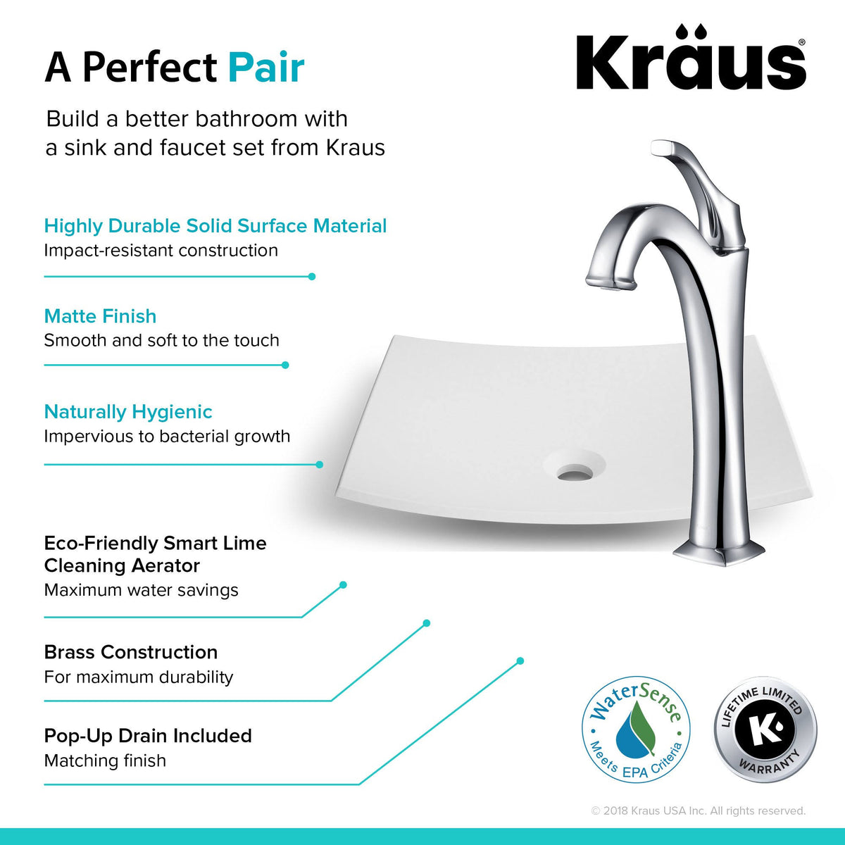White Matte Solid Surface Rectangular Bathroom Vessel Sink and Faucet Combo Set with Pop-Up Drain Q313