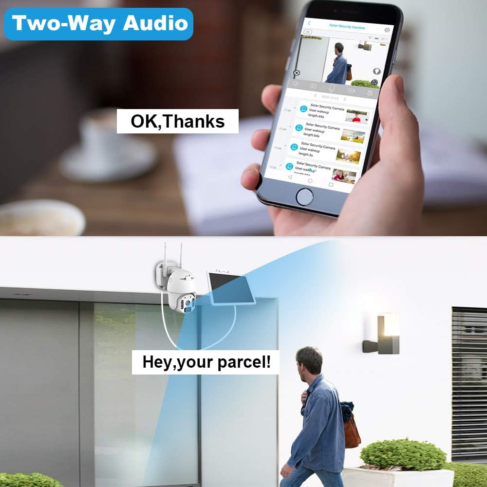 Wireless Solar Rechargeable PTZ Security Camera with Color Night Vision I907583