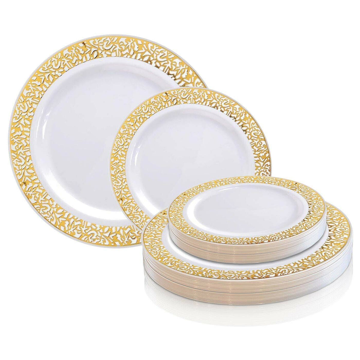 White with Gold Rim Disposable Plastic Salad Plates, 120 Pcs T80550