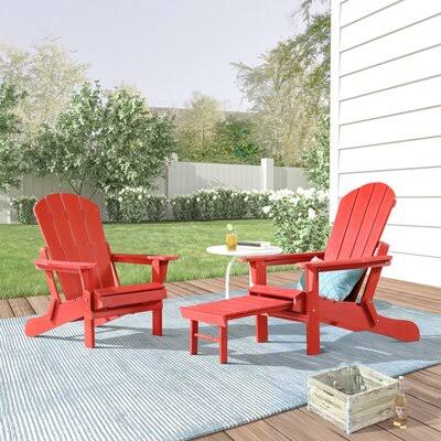 Red Folding Adirondack Chair with Ottoman O829545