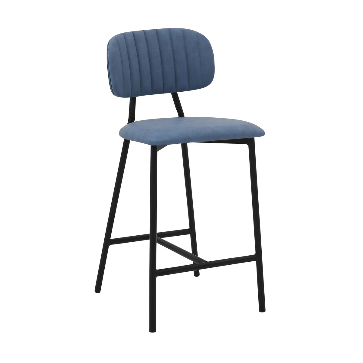 Faux Leather and Metal Counter Stool in Blue/Black B854