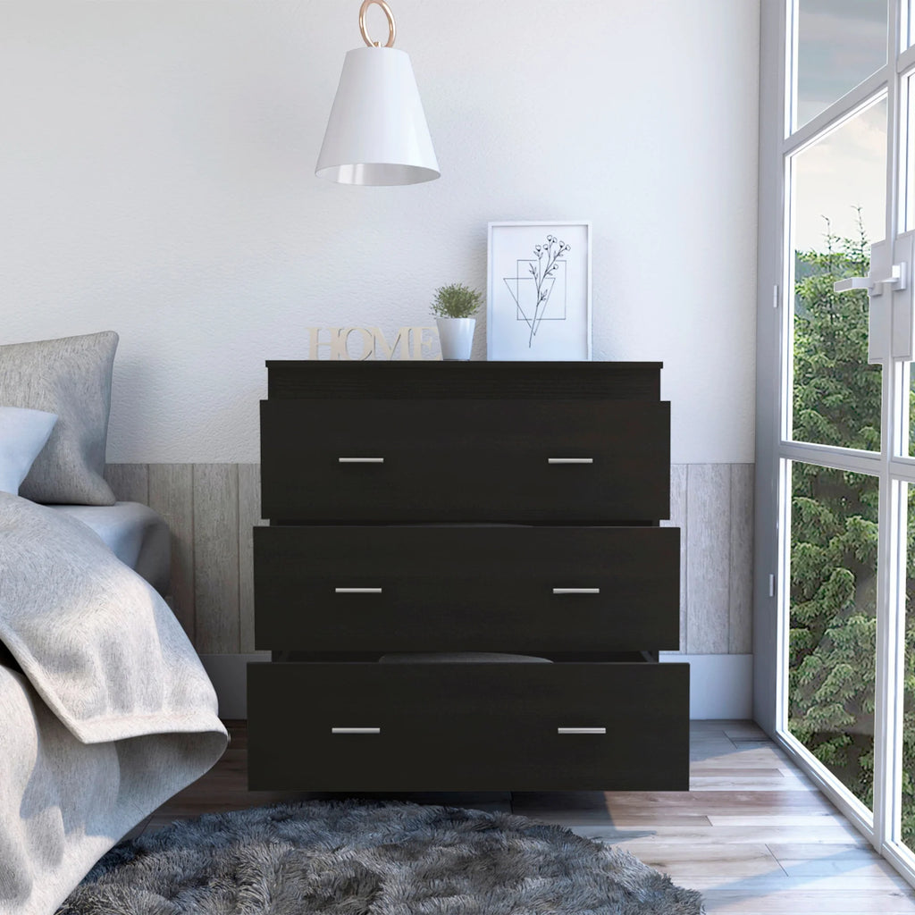 Black 3 Drawer Dresser with Metal Handles G3267