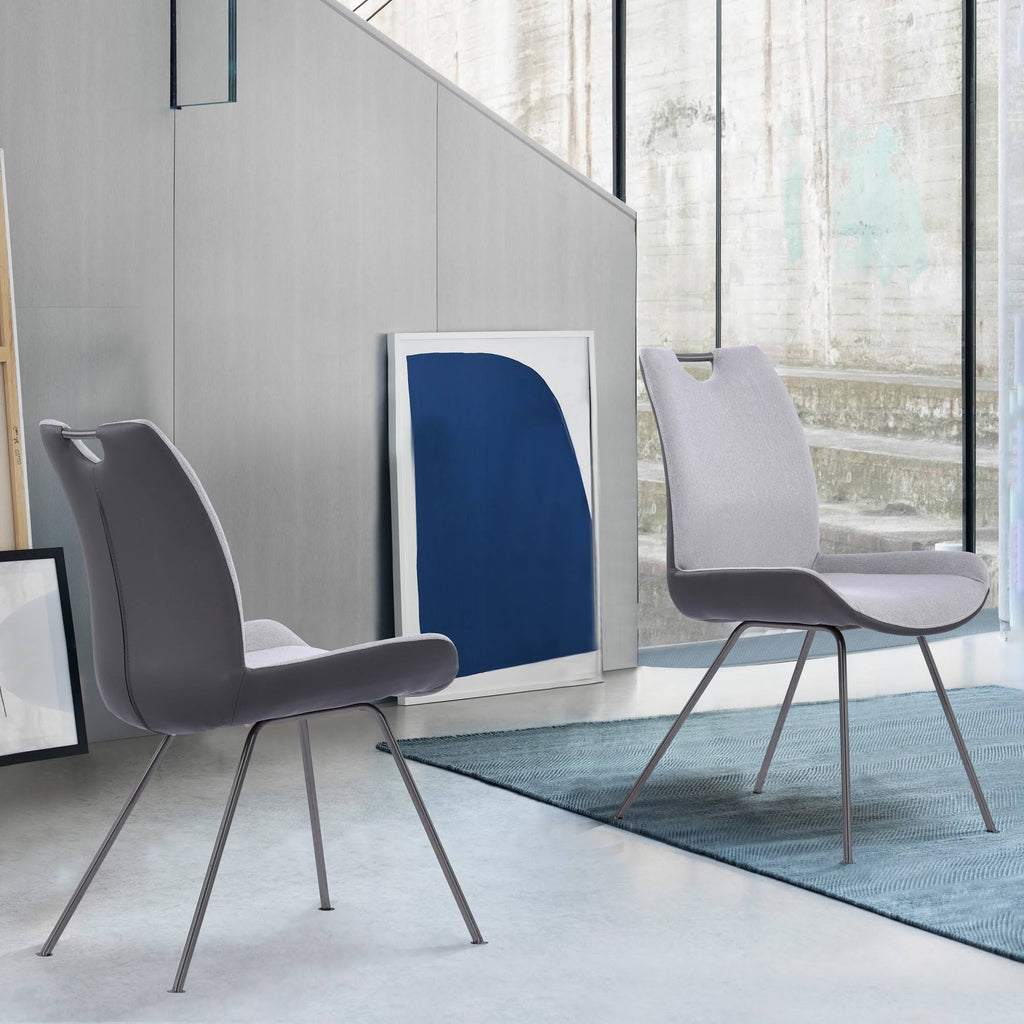 Grey Powder Coated Pewter Fabric Dining Chair Set of 2 T9071