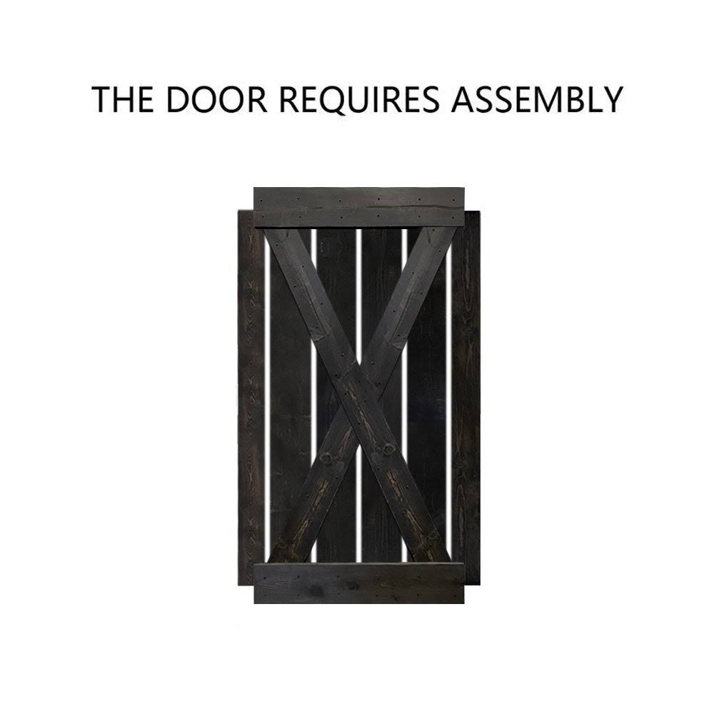 Charcoal Black Solid Wood Interior Sliding Barn Door with Hardware Kit I5220