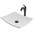 White Matte Solid Surface Rectangular Bathroom Vessel Sink and Faucet Combo Set with Pop-Up Drain Q313