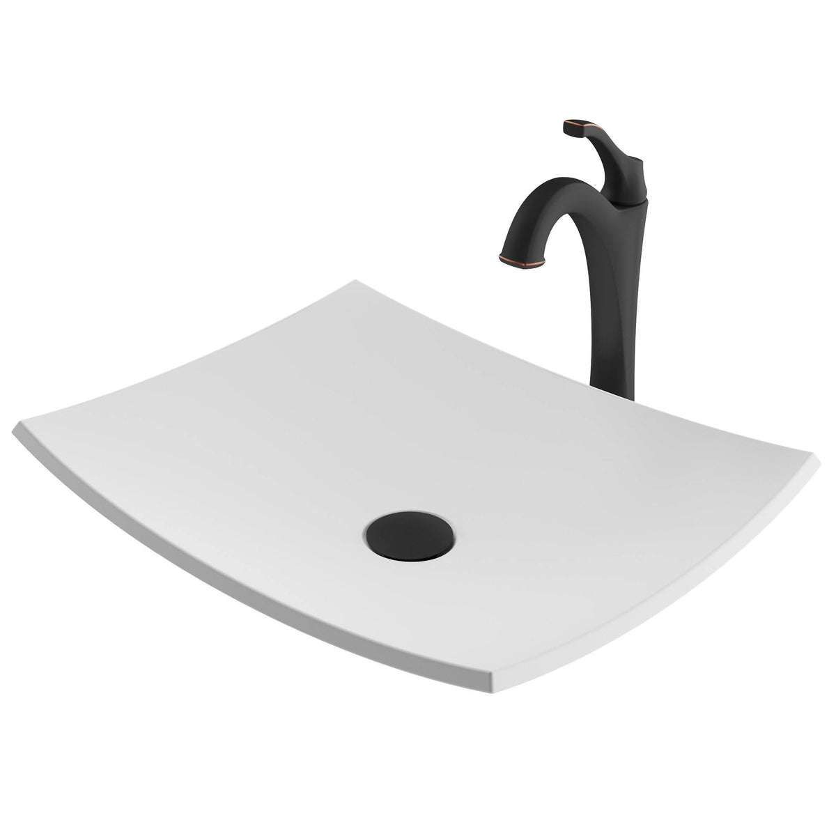 White Matte Solid Surface Rectangular Bathroom Vessel Sink and Faucet Combo Set with Pop-Up Drain Q313