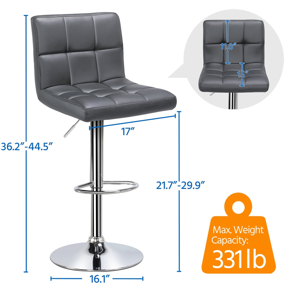 2pcs Faux Leather Counter Bar Stools, Gray H989375