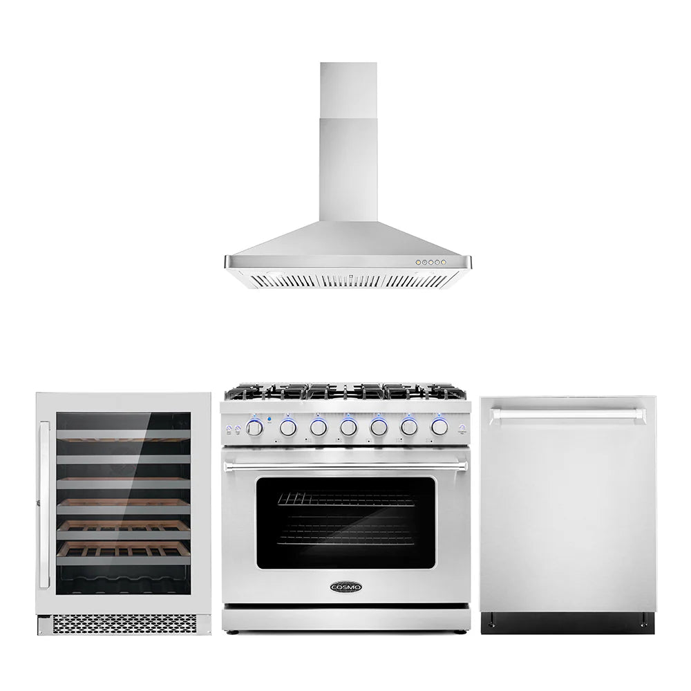 36 Gas Range, Wall Mount Range Hood, Dishwasher and Wine Cooler O270