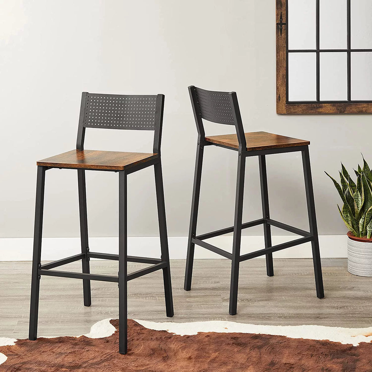Set of 2 Bar Stools with Backrest K12149