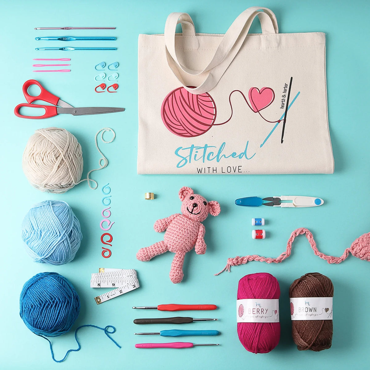 Crochet Kit with Yarn Balls, Needles, Canvas Tote Bag, 73 Piece U641