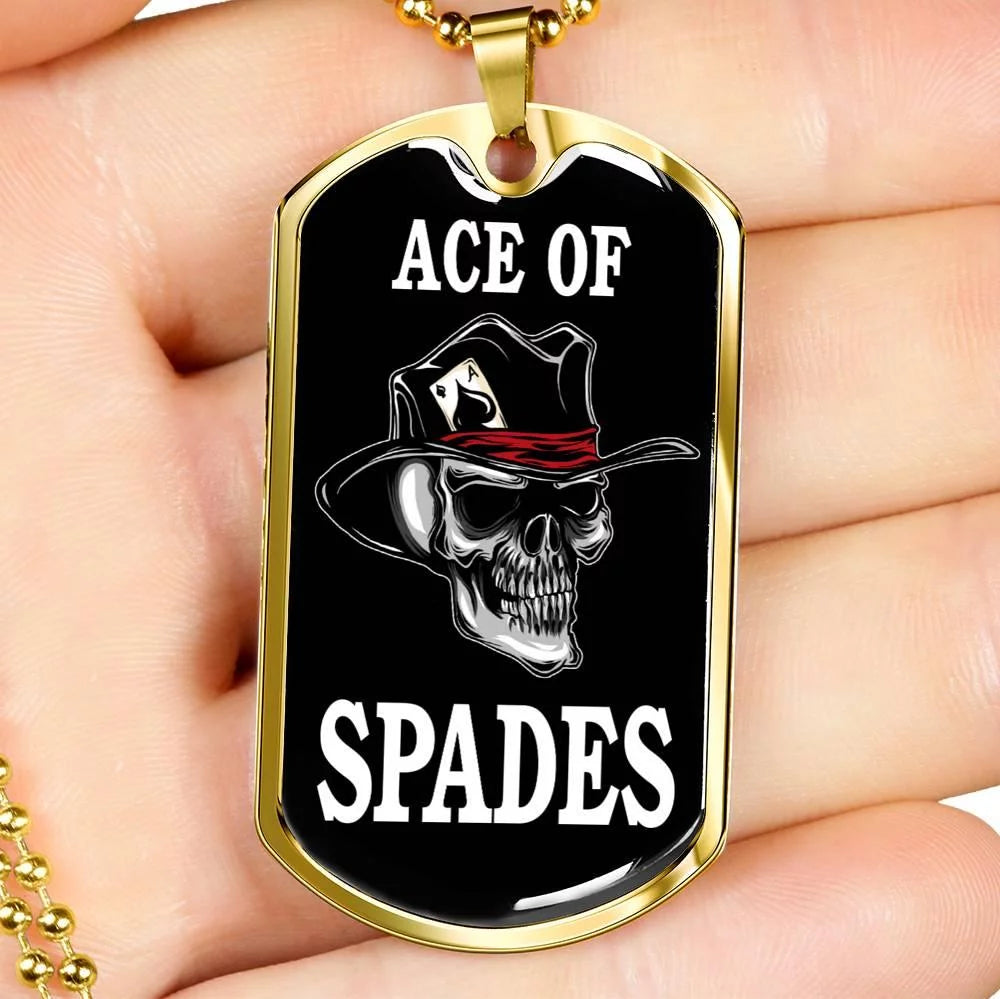Skull Dog Tag Stainless Steel or 18k Gold 24" Chain I4689