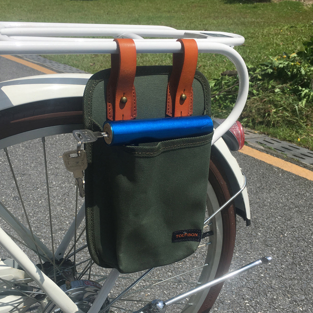 Green Canvas Bike Tool Storage Pannier with U Lock Holder Bag B765