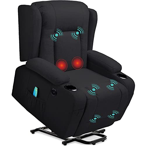 Black Linen Power Lift Recliner Chair H8133