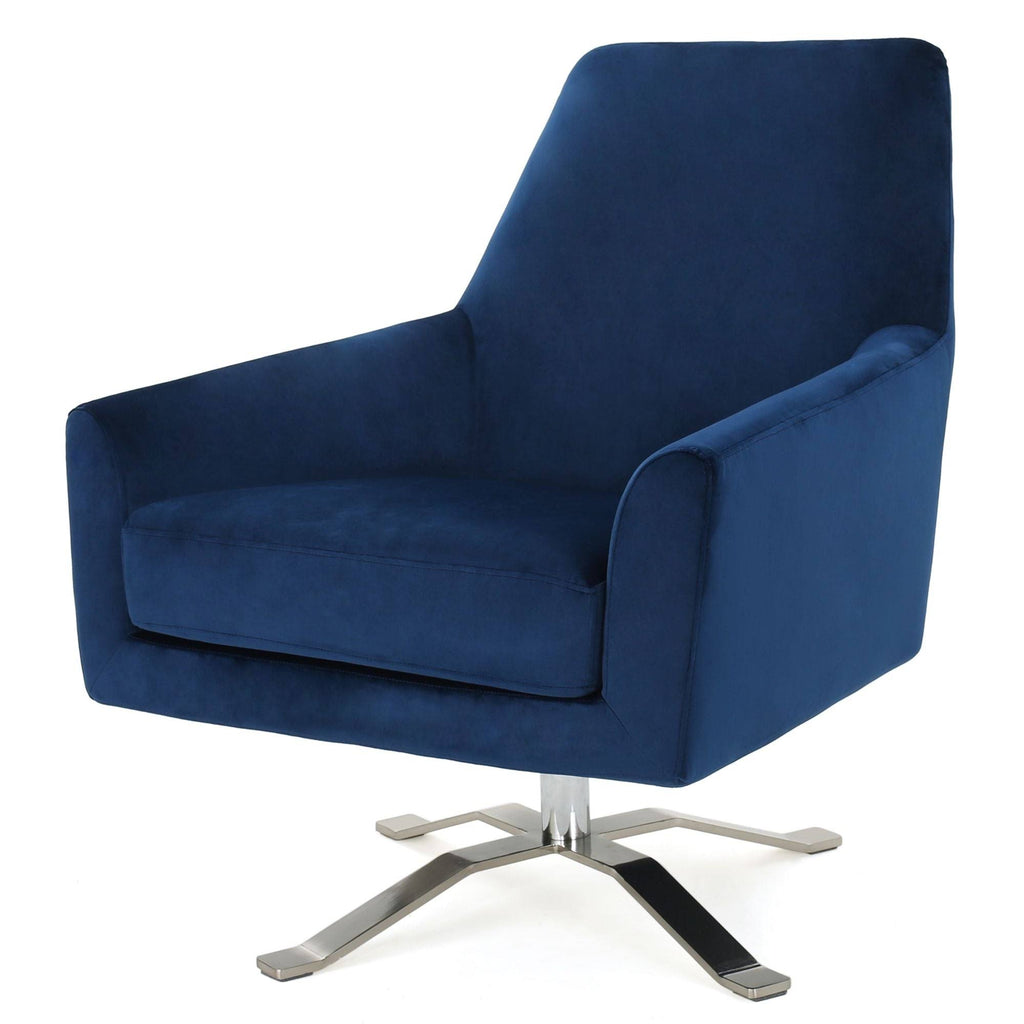 Navy Blue and Silver Vintage Swivel Club Chair W913
