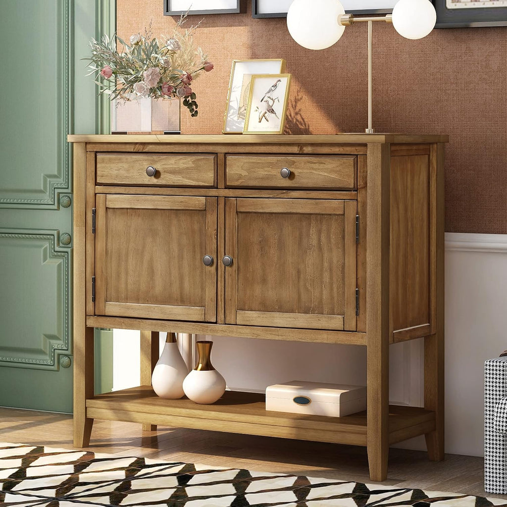 Espresso Wood Console Table with 2 Drawers, 2 Cabinets, 1 Shelf P40651