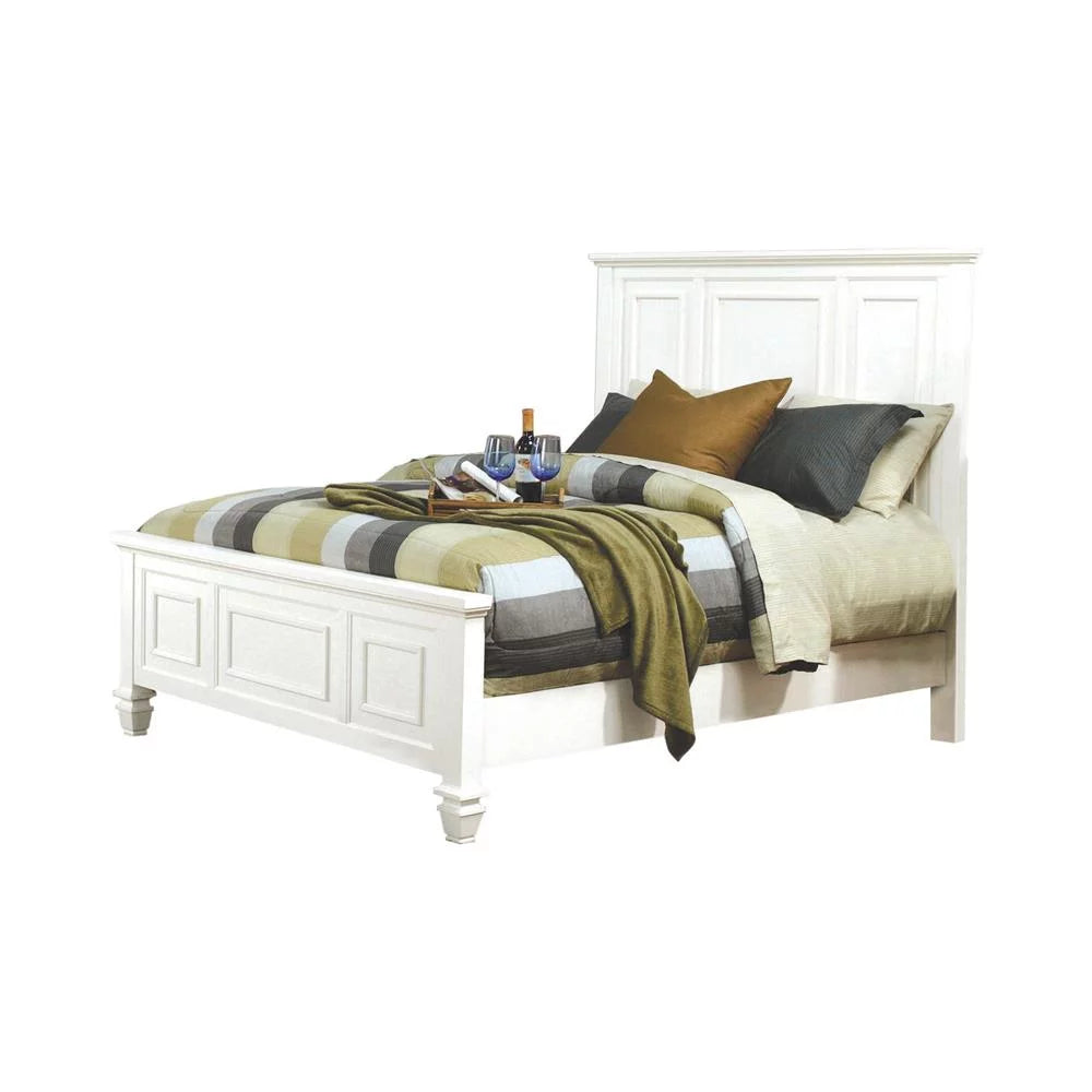 King Panel Bed with High Headboard Cream White P55065