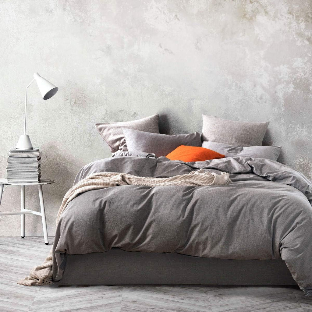 White Washed Cotton Queen Duvet Cover Set, 3-Piece L540575