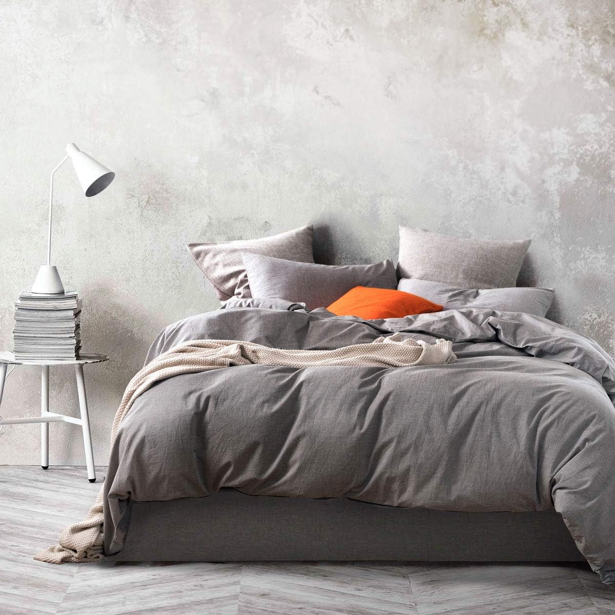 White Washed Cotton Queen Duvet Cover Set, 3-Piece L540575