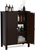 Grey Wooden Bathroom Floor Cabinet with 3-Tier Adjustable Shelf and Double Doors T1497