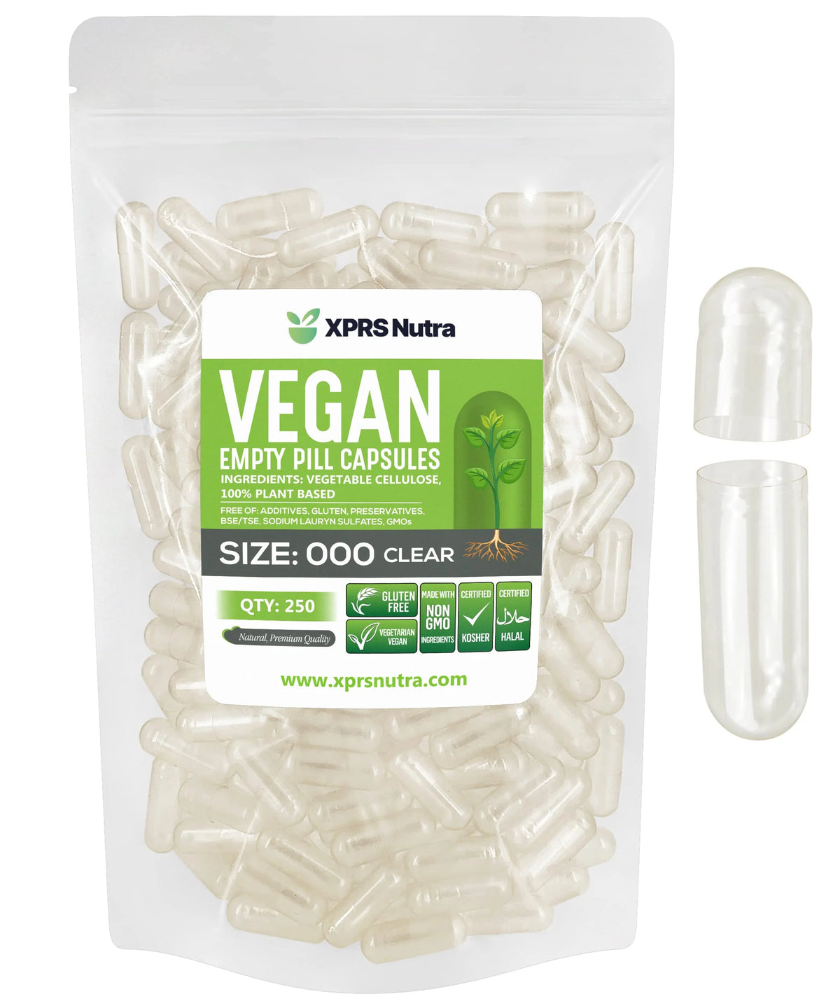 Clear 250 Count Vegan Empty Capsules H624