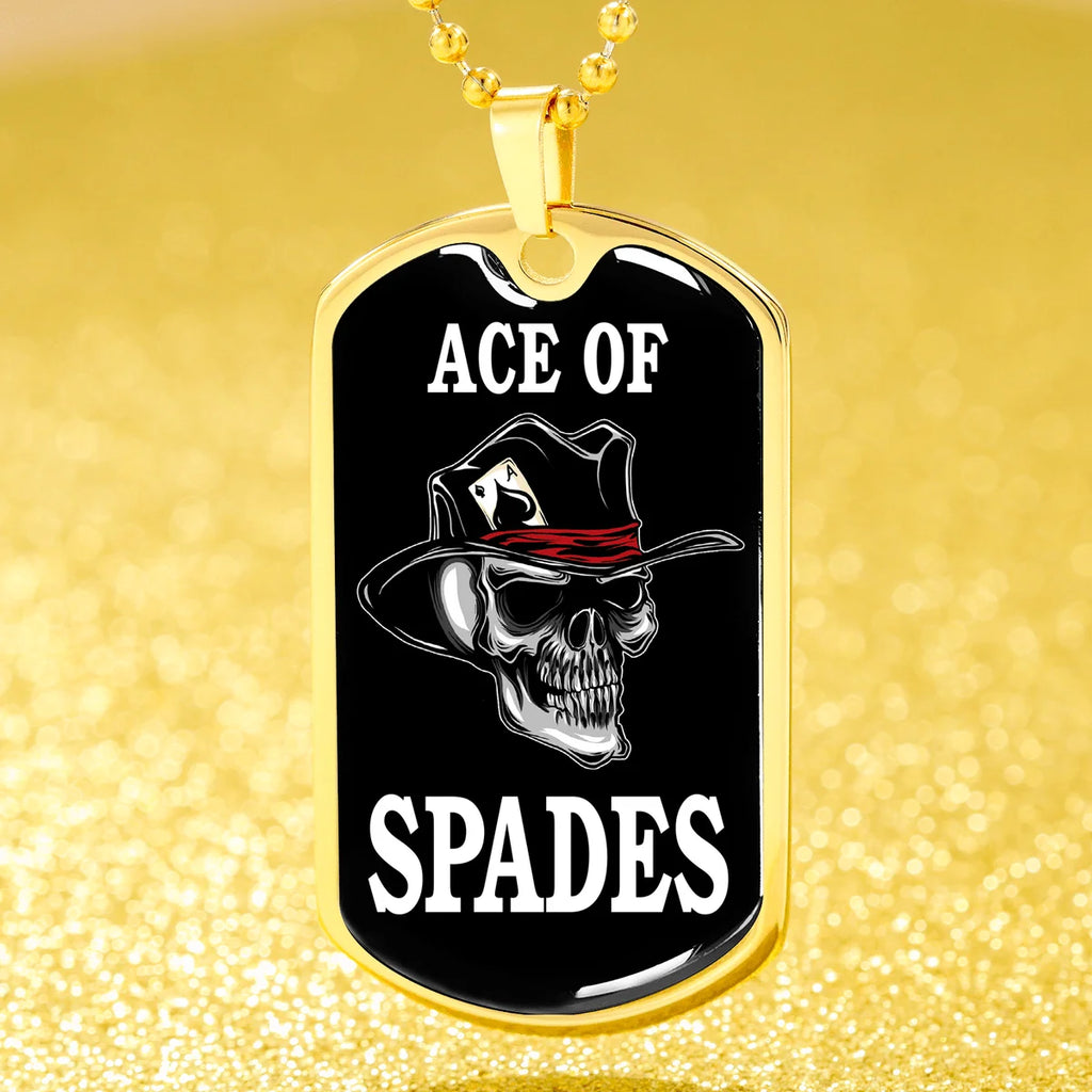 Skull Dog Tag Stainless Steel or 18k Gold 24" Chain I4689