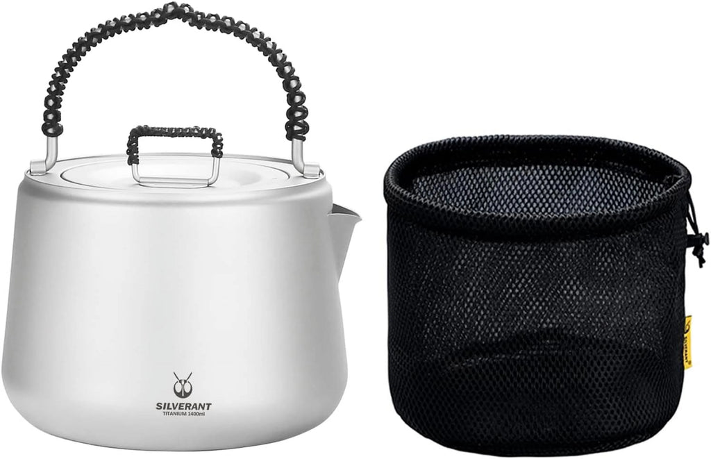 Titanium Camping Kettle with Lid Folding Bail Handle 1200ml J88465