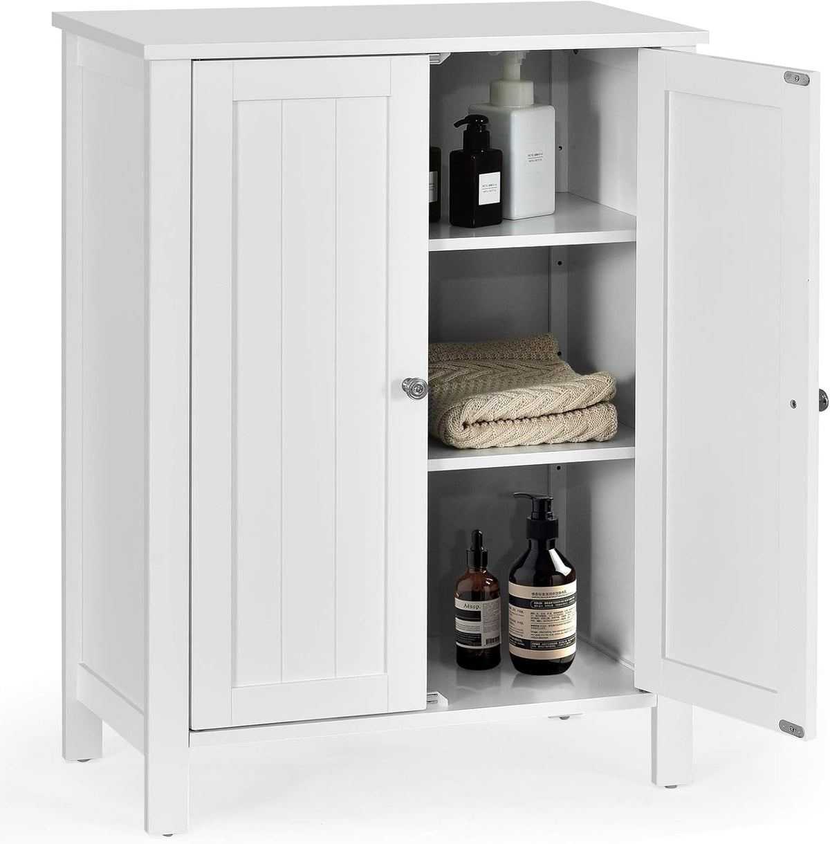 Grey Wooden Bathroom Floor Cabinet with 3-Tier Adjustable Shelf and Double Doors T1497