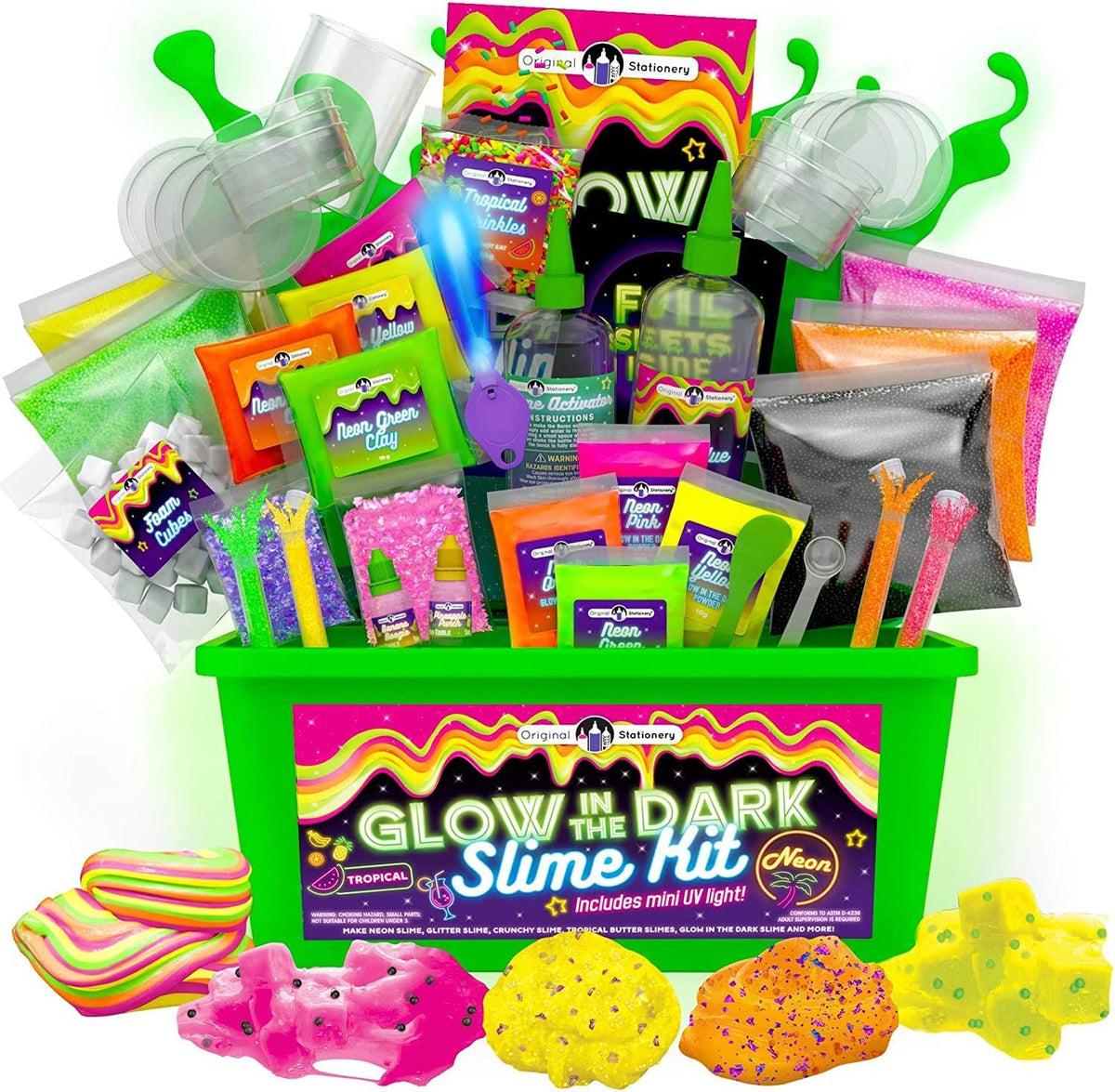 Glow in The Dark Slime Kit, 39 Piece Kit with Glitter S3550