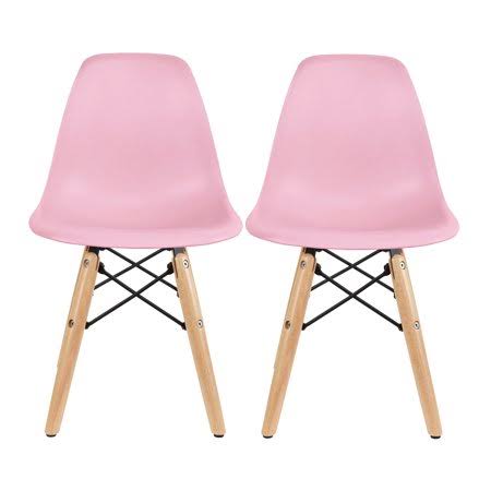 Pink Kids Size Plastic Side Chair with Natural Wood Legs I7513