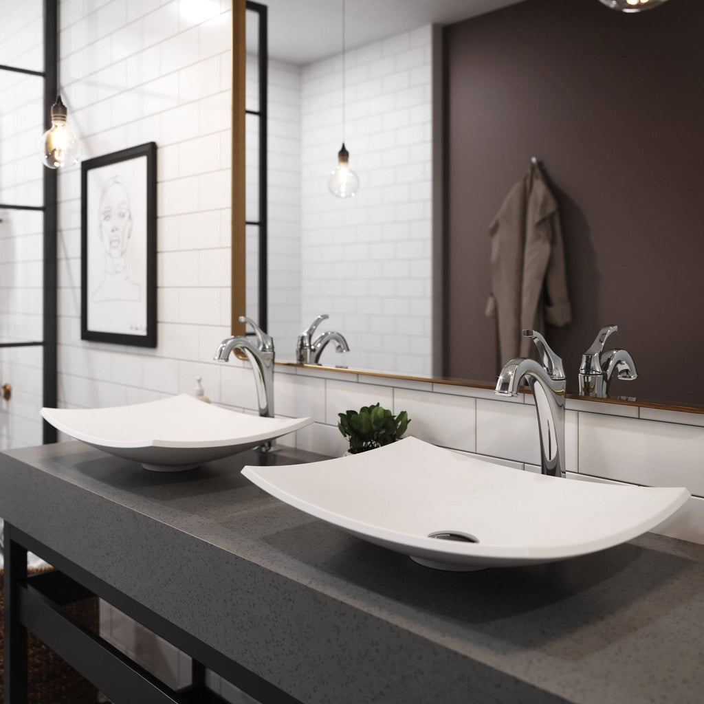 White Matte Solid Surface Rectangular Bathroom Vessel Sink and Faucet Combo Set with Pop-Up Drain Q313