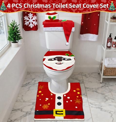 Black 4 Pcs Christmas Toilet Seat Cover Set Q6802
